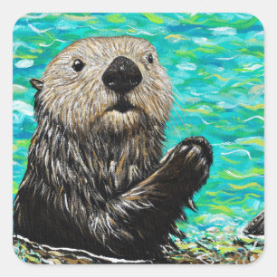 Adesivo Quadrado Pintura de pequena mar feliz