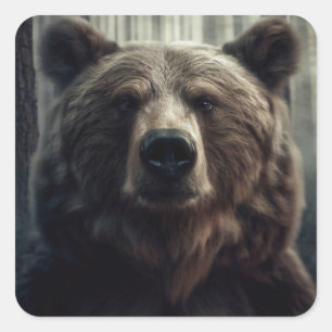 Adesivo Quadrado Pintura de Urso Grizzly