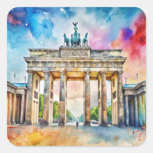 Adesivo Quadrado Pintura de Watercolor Gate Berlin