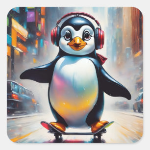 Adesivo Quadrado Pintura digital pinguim Legal