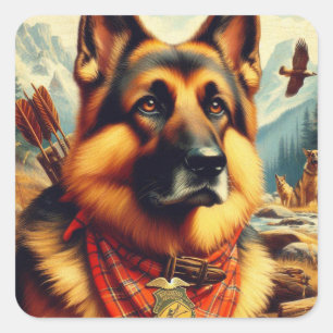 Adesivo Quadrado Pintura do German shepherd Vintage