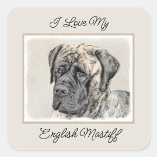 Adesivo Quadrado Pintura do Mastiff Inglês (Brindle) - Arte Canina