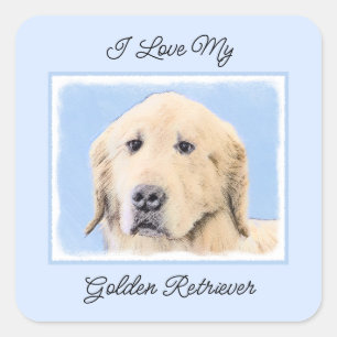 Adesivo Quadrado Pintura do ouro Retriever - Arte Cachorra Original