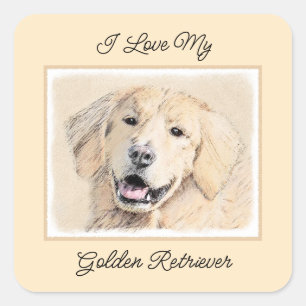 Adesivo Quadrado Pintura do ouro Retriever - Arte Cachorra Original