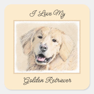 Adesivo Quadrado Pintura do ouro Retriever - Arte Cachorra Original