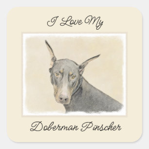 Adesivo Quadrado Pintura Doberman Pinscher - Arte Original para Cac
