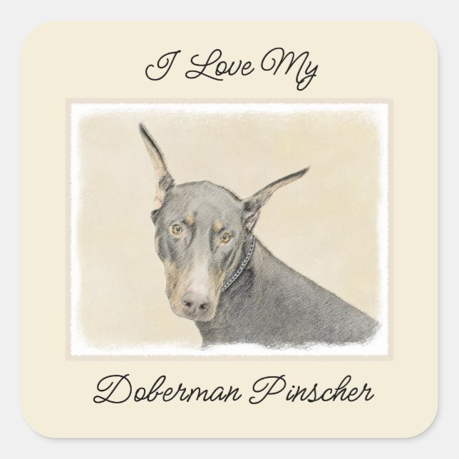 Adesivo Quadrado Pintura Doberman Pinscher - Arte Original para Cac (Frente)