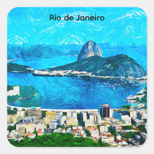 Adesivo Quadrado Pintura em Aquarela Vintage do Rio de Janeiro