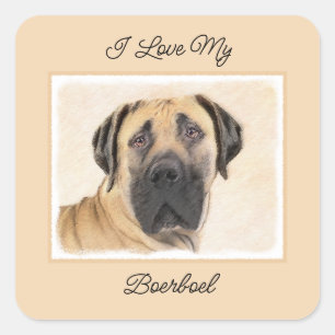 Adesivo Quadrado Pintura em Boerboel - Arte Cachorra Original