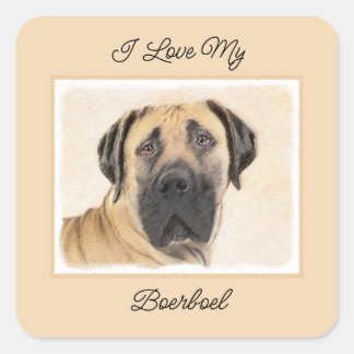 Adesivo Quadrado Pintura em Boerboel - Arte Cachorra Original