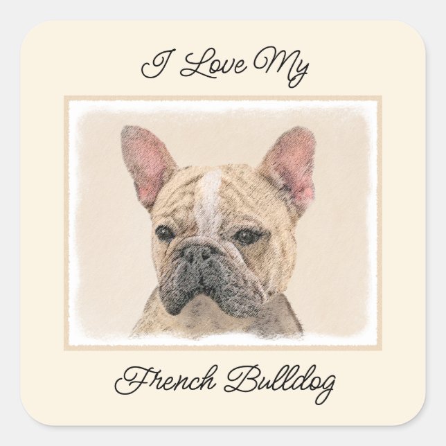 Adesivo Quadrado Pintura em Bulldog Francês (Sable) - Pintura Origi (Frente)