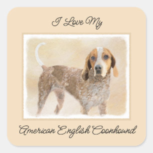 Adesivo Quadrado Pintura em Coonhound Inglês Americano - Arte Canin