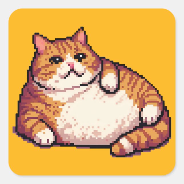 Adesivo Quadrado Pintura em forma de pixel de gato gordo laranja (Frente)