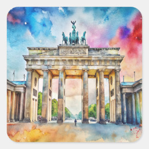 Adesivo Quadrado Pintura em Watercolor do Portão de Berlim Brandebu
