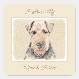 Adesivo Quadrado Pintura em Welsh Terrier - Squ de Arte Cachorro Or