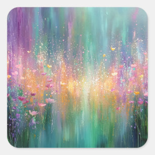Adesivo Quadrado Pintura Floral Abstrata com Cores Vibrantes