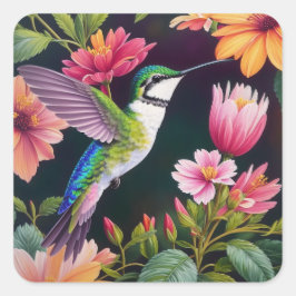 Adesivo Quadrado Pintura Floral Colorida do Hummingbird