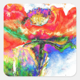 Adesivo Quadrado Pintura floral vermelha Elegante