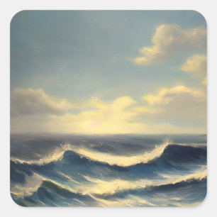 Adesivo Quadrado pintura náutica do céu nublado ondas oceânicas