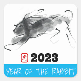 Adesivo Quadrado Pintura Original Aniversário do Coelho Chinês SqC