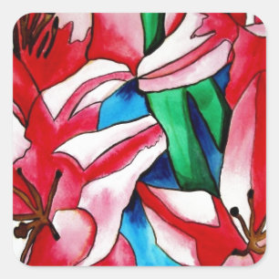 Adesivo Quadrado Pintura para a aquarela do dia rosa