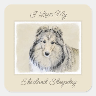 Adesivo Quadrado Pintura Shetland Sheepdog - Arte Cachorreira Origi