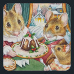Adesivo Quadrado Pinturas de Natal Camundongos Plum Pudim Pudim Aqu<br><div class="desc">"Dickens Christmas Mice No. 5 - Madre Plum Pudim" Watercolor Art Sticker, do artista Jean Weiner "Dickens Christmas Mice No. 5 - Madre Plum Pudim", apresenta camundongos brancos do conto clássico A Christmas Carol. Esta família de camundongos está pronta para apreciar a sobremesa especial de pudim de ameixa da mãe...</div>