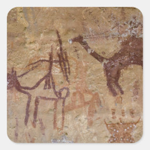 Adesivo Quadrado Pinturas rupestres pré-históricas com camelos e