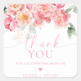 Adesivo Quadrado Piper Peony Floral Obrigado Favor