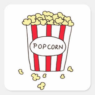 Adesivo Quadrado Pipoca de Cinema Divertido no Balde Branco Vermelh