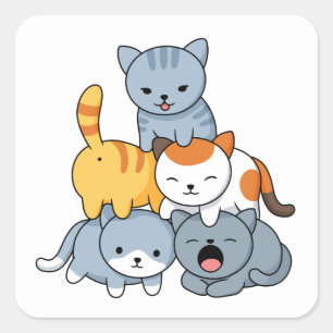 Adesivo Quadrado Pirâmide de Gatos - Grupo de Gatos