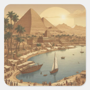 Adesivo Quadrado Pirâmides de Giza e Água