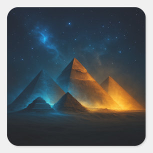 Adesivo Quadrado Pirâmides do Vidro Noturno de Giza
