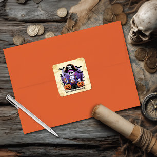 Adesivo Quadrado Pirata Esqueleto Assustador Halloween