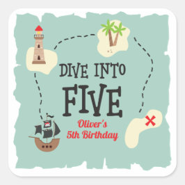 Adesivo Quadrado Pirata Mergulha no Aniversário de Cinco 5