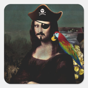 Adesivo Quadrado Pirata Mona Lisa com Pala no Olho