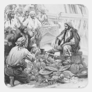 Adesivo Quadrado Piratas Antigos Contando seus Tesouros e Pilhagens