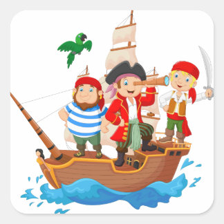 Adesivo Quadrado Piratas bonitinhos de desenho - Sticker