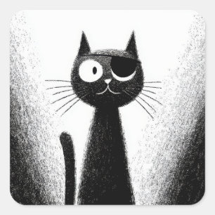Adesivo Quadrado Pirate Cat – Fofa Arte Minimalista de Gato