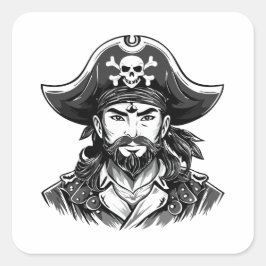 Adesivo Quadrado Pirate head with hat sailor and Eye Patch and Bear