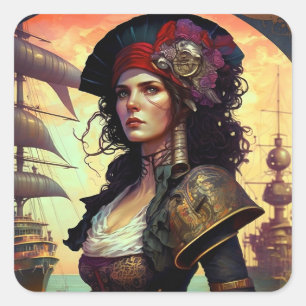 Adesivo Quadrado Pirate Woman Fantasy Art