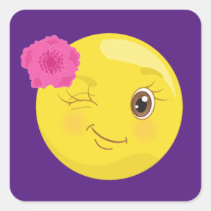 Adesivo Quadrado Piscar os olhos floral Emoji feminino