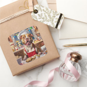 Adesivo Quadrado Pit Bull Confeitaria de Feriado: Natal Festivo 