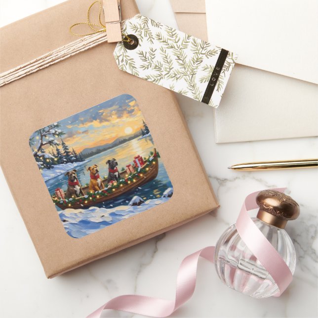 Adesivo Quadrado Pitbull Christmas Boat Holiday (Presentear)