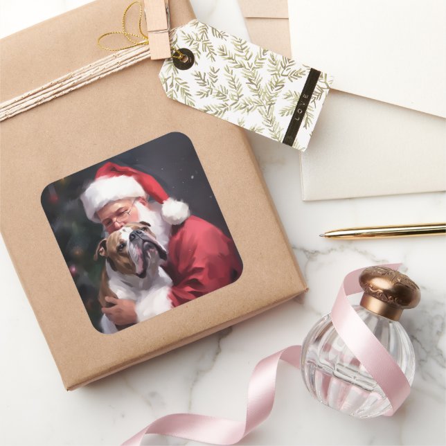 Adesivo Quadrado Pitbull com Papai Noel Natal Festivo (Presentear)