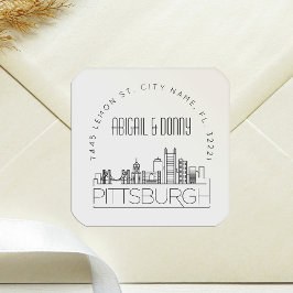 Adesivo Quadrado Pittsburgh Wedding | Selo de Envelope Pré-Endereça