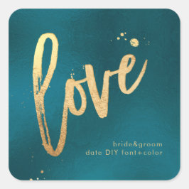 Adesivo Quadrado PixDezines Amor, falso dourado Teal