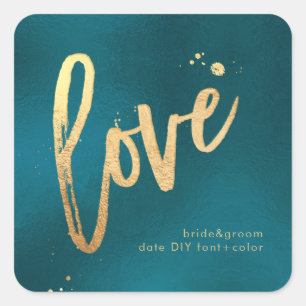 Adesivo Quadrado PixDezines Amor, falso dourado Teal