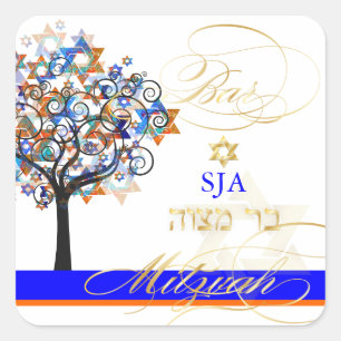 Adesivo Quadrado PixDezines árvore da vida+estrelas/Bar Mitzvah