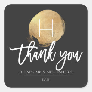 Adesivo Quadrado PixDezines Monograma Faux Gold Foil, Obrigado